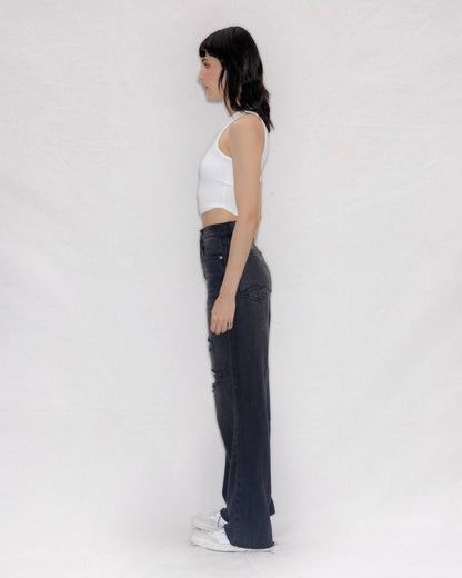 Jeans Bota Ancha Wide Leg Negro Rotos | Bahía WAARA